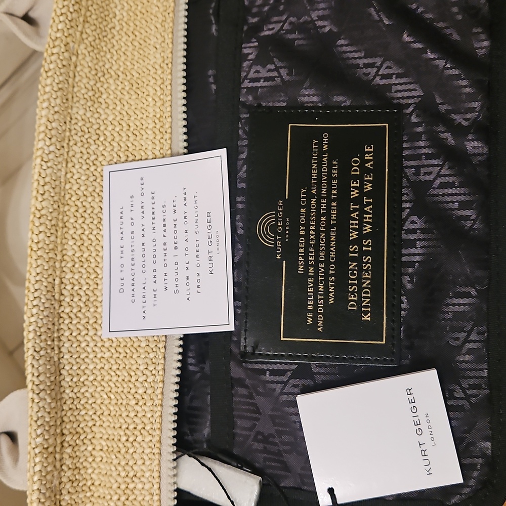 NEW Kurt Geiger Large Southbank Zip Top Shopper: Woven Beige W/ Blue Tones - Picture 6 of 10